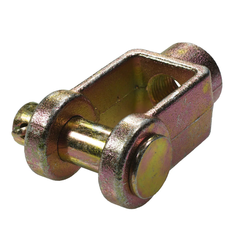 Forged clevis with 1/2 inch pin for industrial brake and linkage systems.