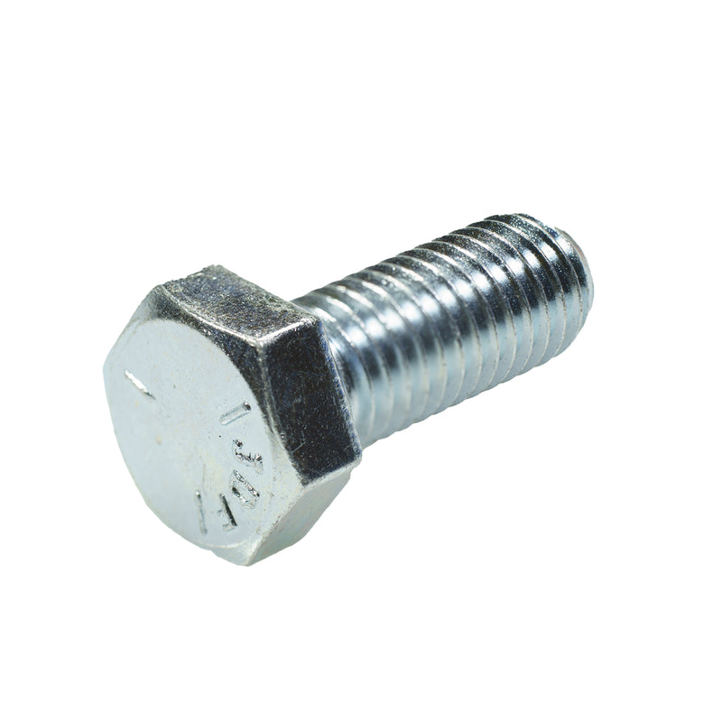 Grade 5 zinc-plated hex head cap screw, 1/2"-13 x 1.25", fully threaded for durable industrial fastening.
