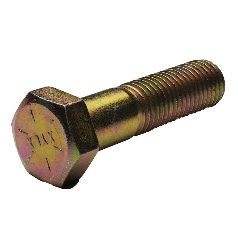 Grade 8 yellow zinc hex head cap screw, 7/8"-9 x 3.50", for heavy-duty industrial fastening.