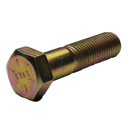 Grade 8 yellow zinc hex head cap screw, 7/8"-9 x 3.50", for heavy-duty industrial fastening.