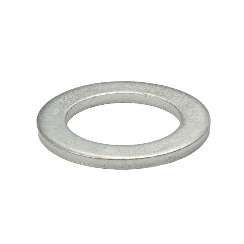 SAE Grade 8 yellow zinc flat washer, 7/16" size with 0.68" OD and 0.07" thickness, for high-strength load distribution.